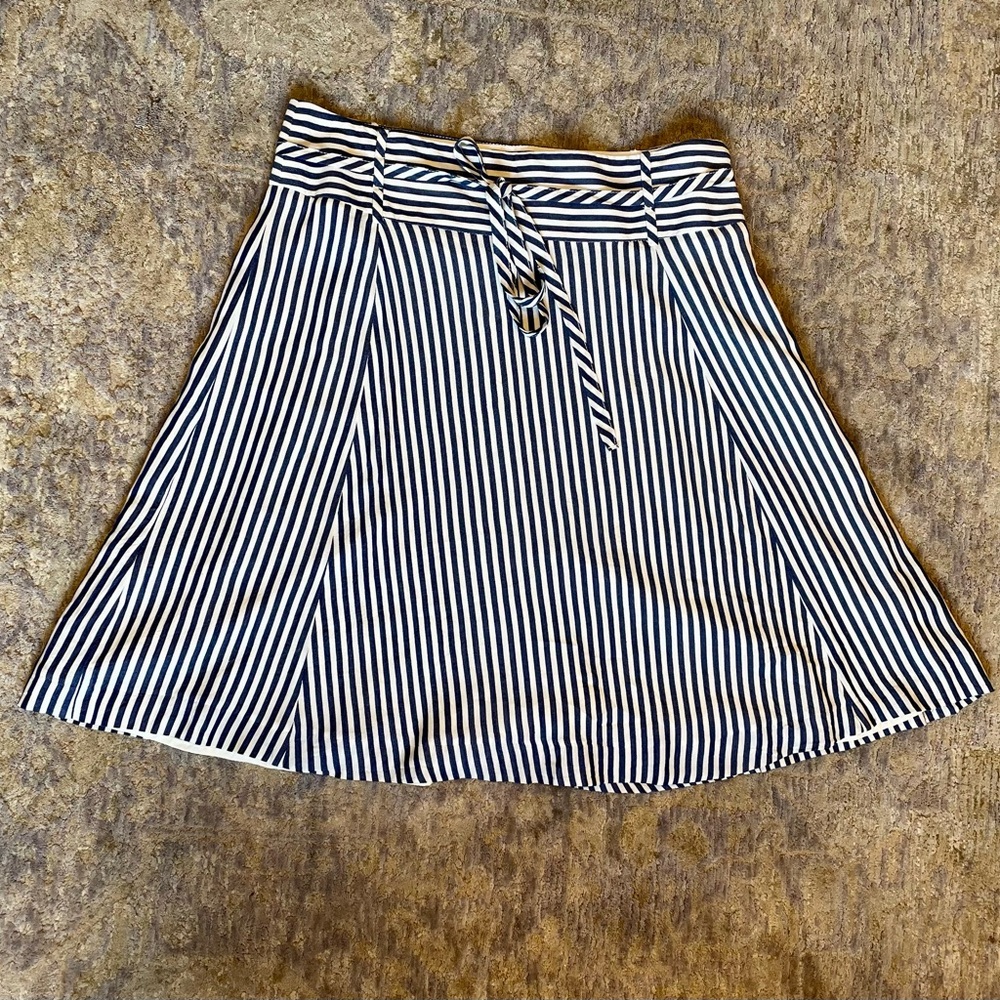 LOFT Blue and White A-Line Mini Skirt Tie Front